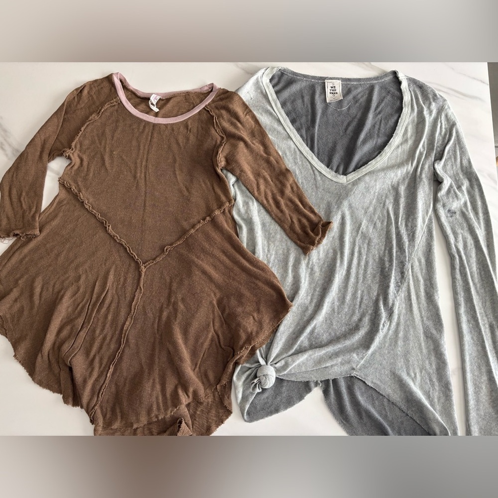 Free People Brown and Gray thermal Tops sz S